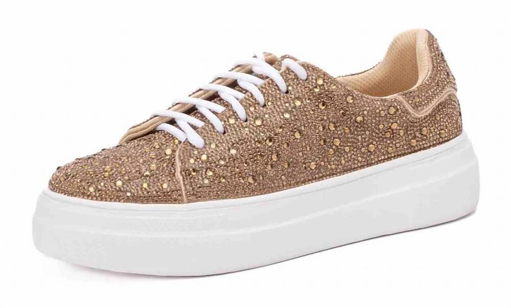 NEW CORKYS FOOTWEAR women's rhinestone sneakers in gold